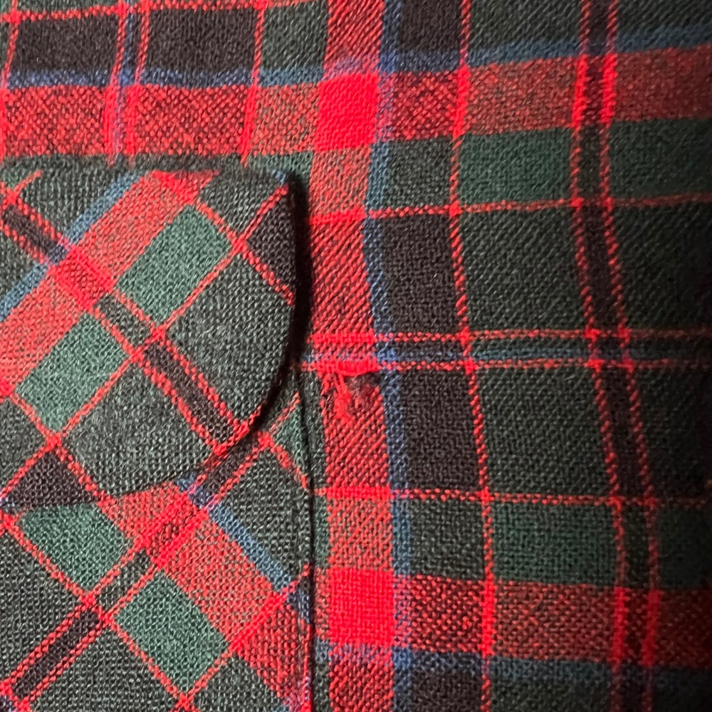 VTG Pendleton Mens M Wool Plaid Boardshirt Elbow Patches 1960s Red Green Black - Picture 10 of 11